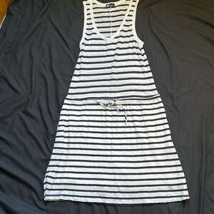 Navy & White Striped Linen Blend Sleeveless V-Neck Tank Dress  Size XS